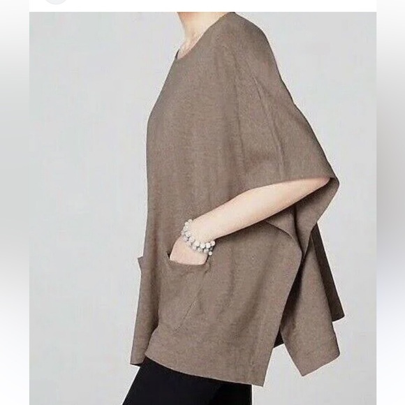 Purejill JJill Driftwood Heather Tan Lagenlook Poncho Top Oversized Scoop Neck - Picture 2 of 9